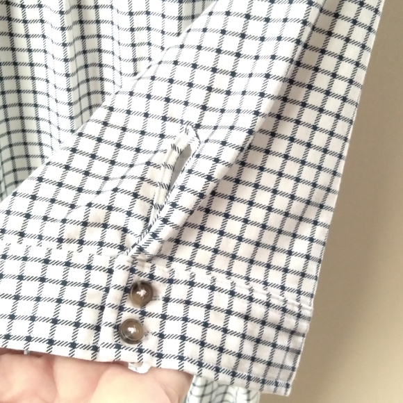 NWOT Lands' End Ivory Check Elbow Sleeve Button Front Top - Picture 7 of 7